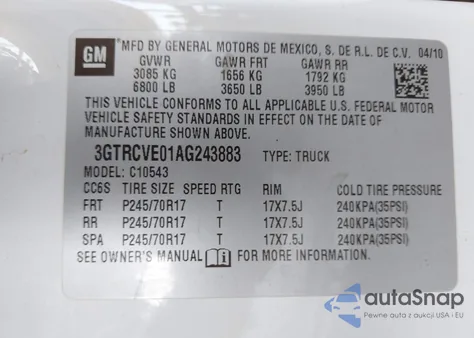 2010 GMC Sierra 1500 Sle z USA, uszkodzony, nr VIN 3GTRCVE01AG243883